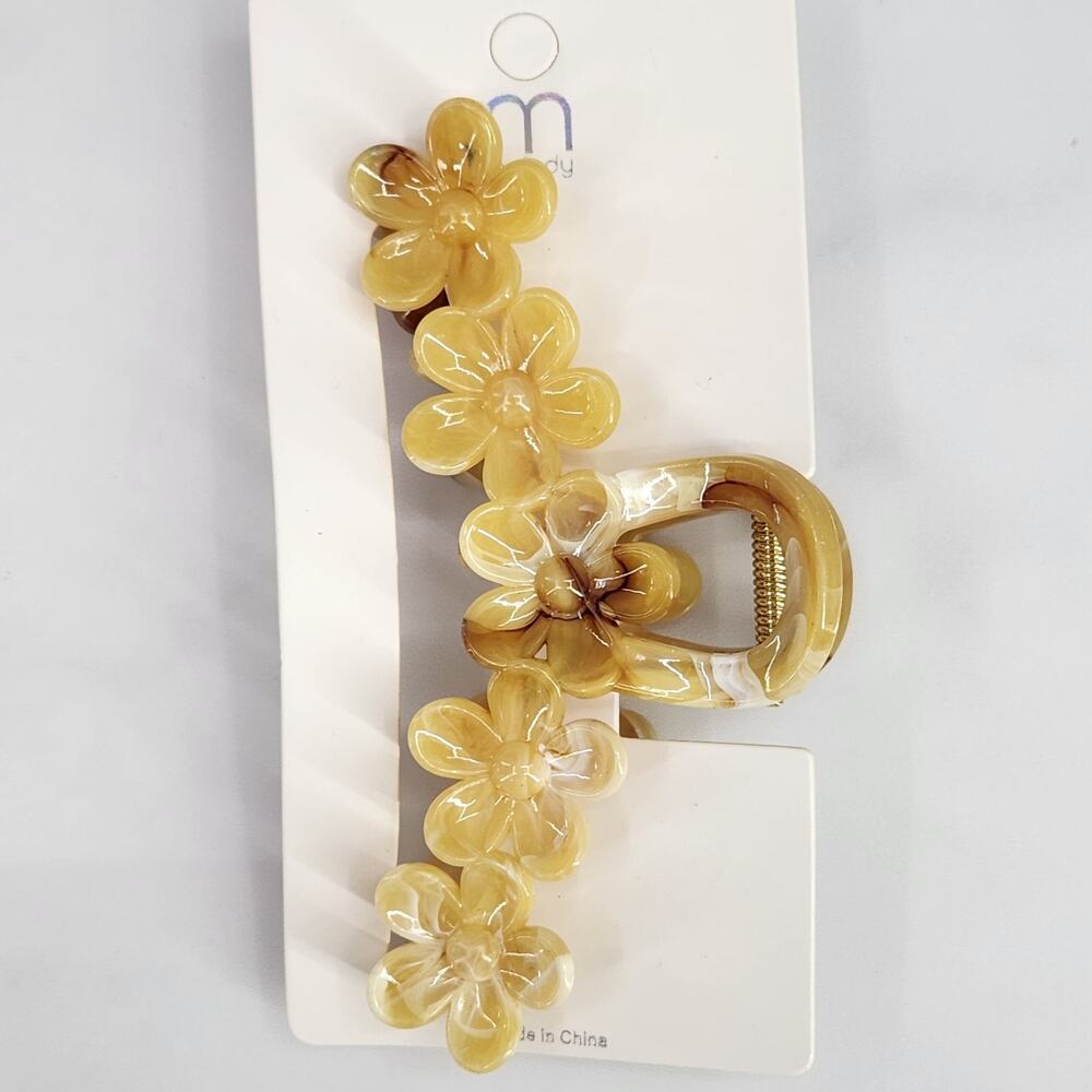 Flower Claw Clip - Hair Accessories - Marble Swirl Design Yellow/Brown/Golden